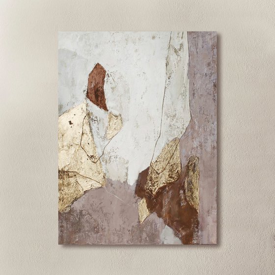 "Slate" Beige brown gold abstract art