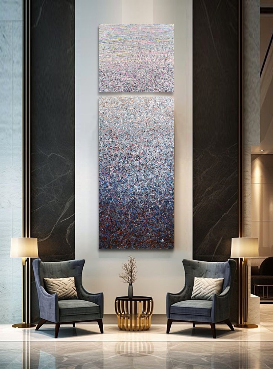 Impressionistic Abstract Acrylic Painting By Nadiia Antoniuk, 37 X 116", In Search Of Silence, Original Artwork