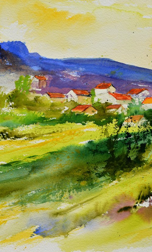 Hills south of France  - watercolor - 5423 by Pol Henry Ledent