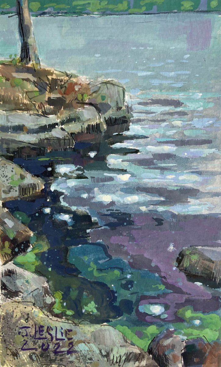 Impressionistic Painting , Grey Day At Boulder Cove By Jimmy Leslie, 3 X 5, Artwork For Sale On Artfinder