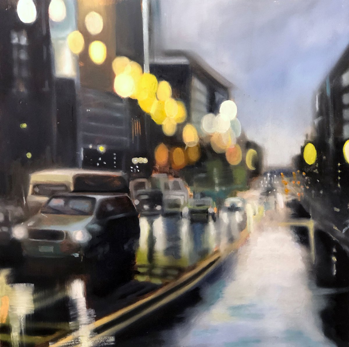 Impressionistic Landscape Oil Painting By Dennis Crayon, 16 X 16, K Street Washington Dc, Original Artwork