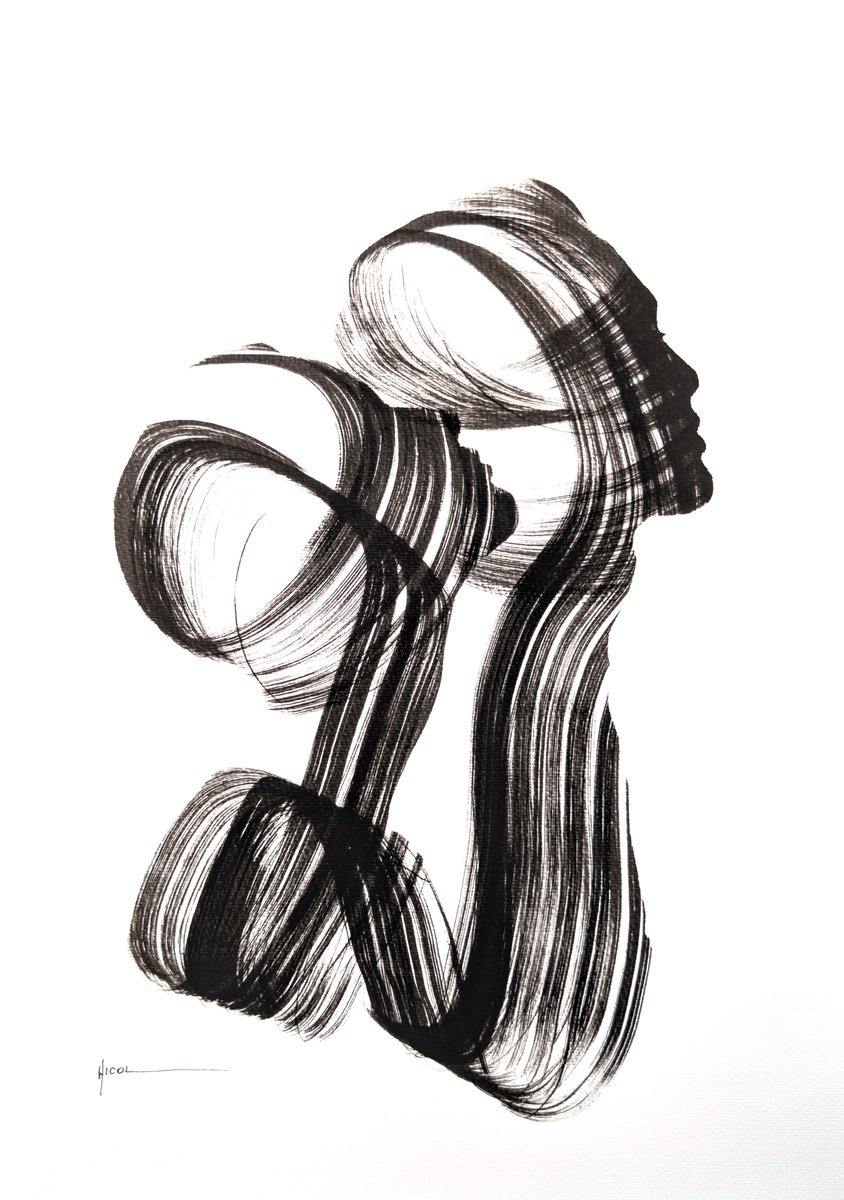 Expressive Ink Drawing , Bound In Thought By Nicol Vacaru, 15 X 22, Artwork For Sale On Artfinder