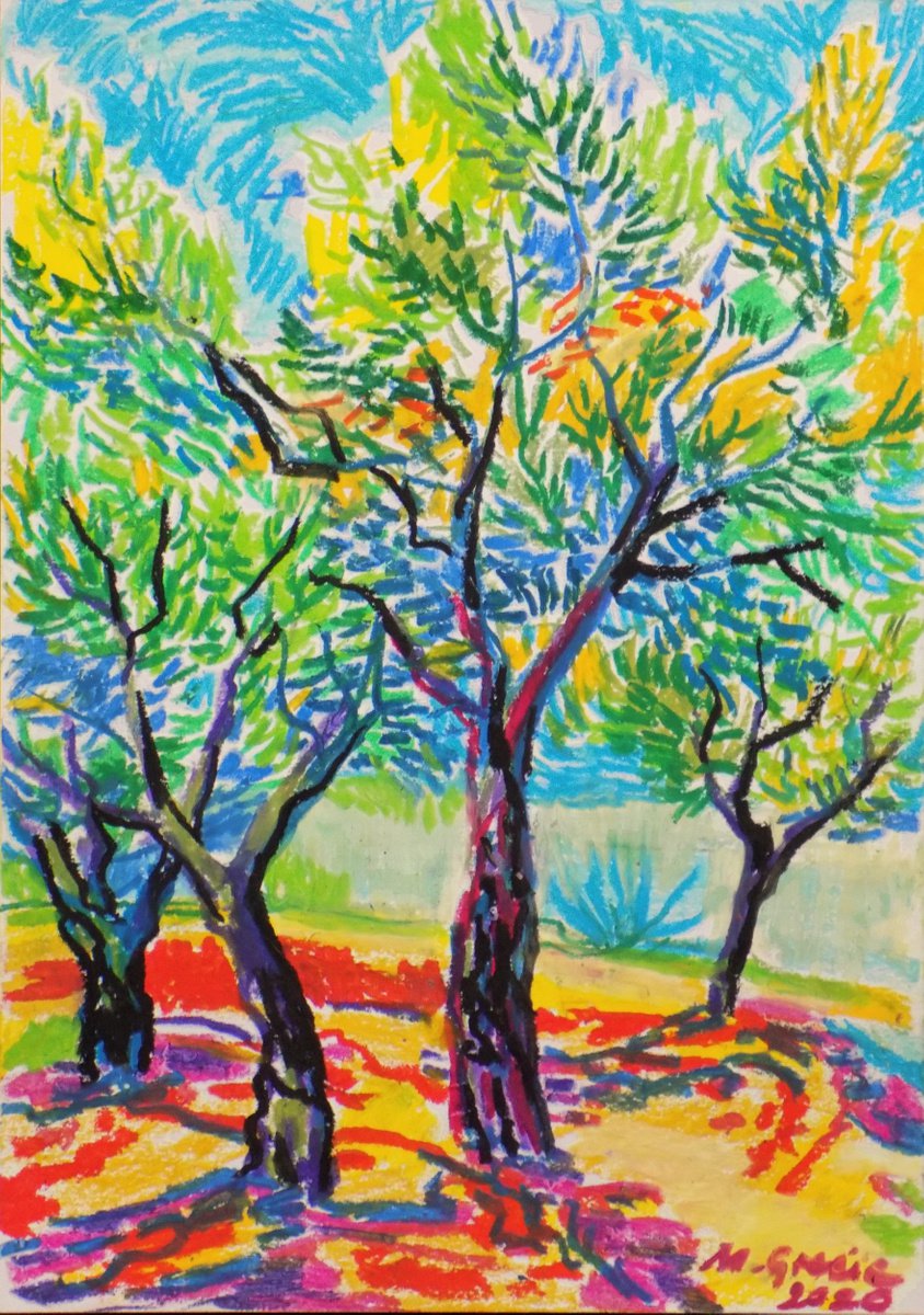 Impressionistic Pastel Drawing , Olive Grove No 28 By Maja Grecic, 8 X 12, Artwork For Sale On Artfinder