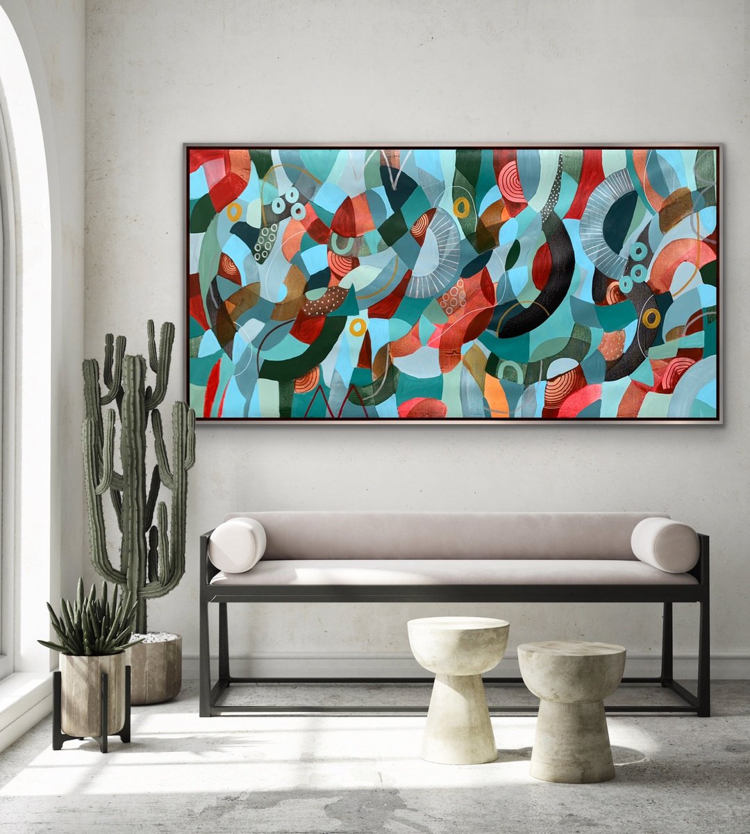 Organic Abstract Acrylic Painting By Rashna Hackett, 72 X 37", Midnight Spectre, Original Artwork