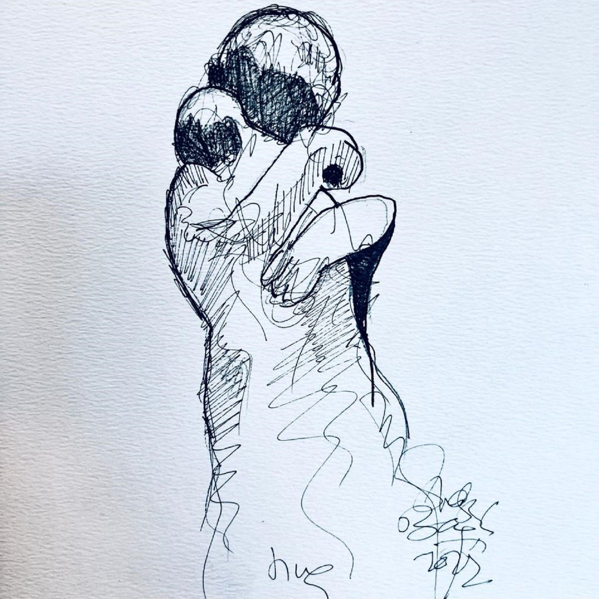 Expressive Portrait Ink Drawing By Shabs Beigh, 10 X 10", Love, Original Artwork