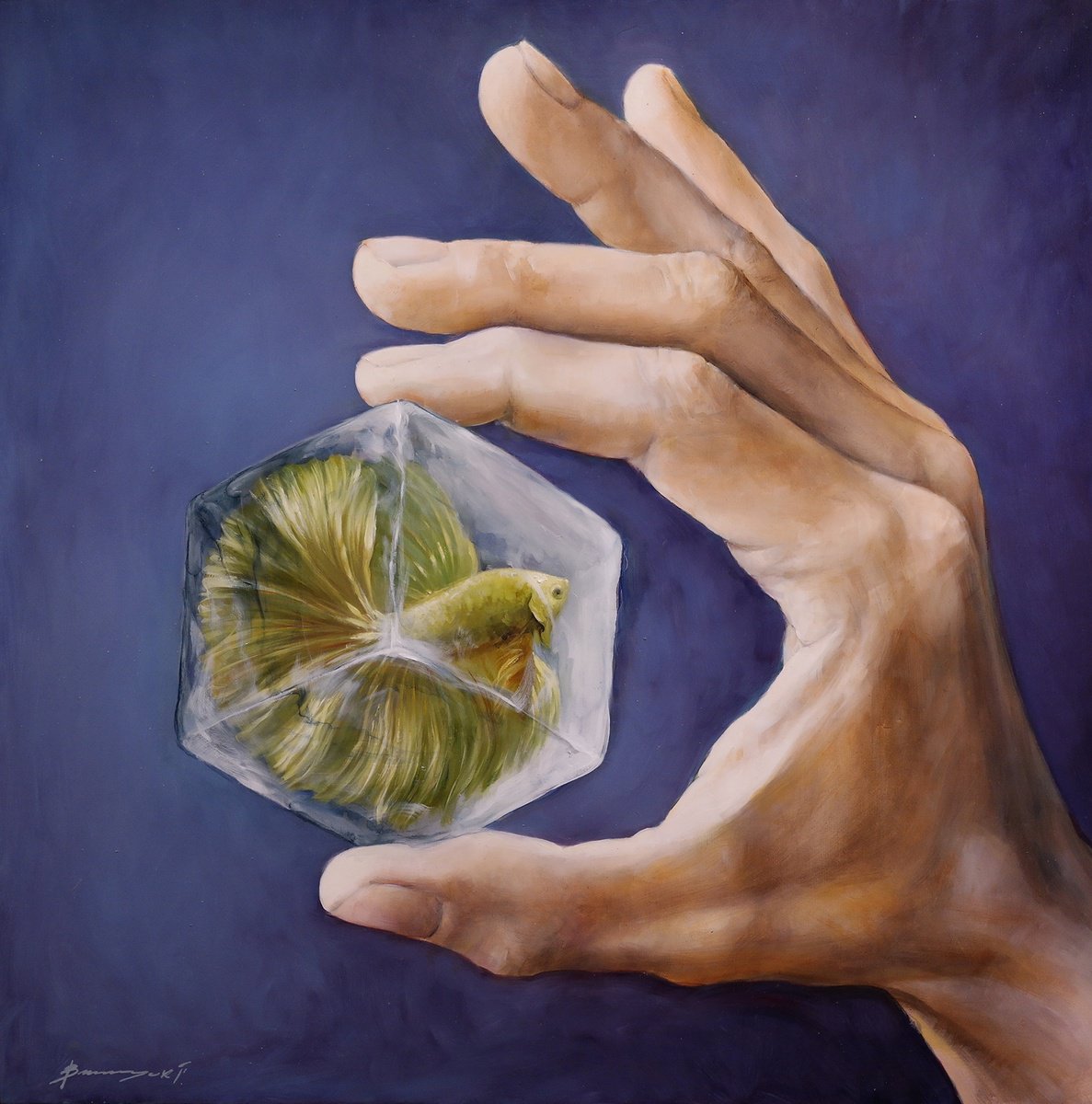 Surrealistic Still Life Oil Painting By Gennady Vylusk, 24 X 24, The Illusion Of Freedom, Original Artwork