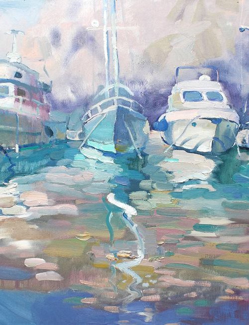 Between day and evening. Calm in the harbour. by Anastasiia Grygorieva