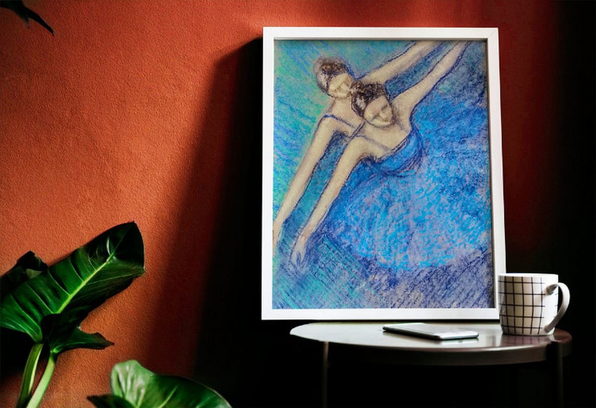 Ballerinas Ballet dancers Two ballerinas - 8.25x 11.75 oil pastels on paper by Asha Shenoy