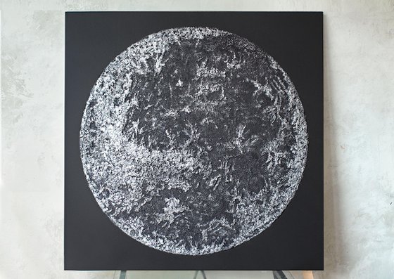 "Silver Moon" Silver moon textured art