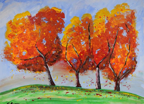Beautiful Autumn Trees with falling leaves