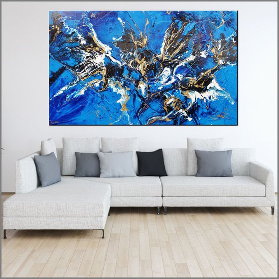 Gilded Sapphire 200cm x 120cm Blue Gold Textured Abstract Art