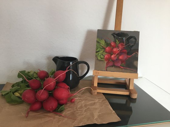 Kitchen Art - Red and Black Radishes - One of a kind artwork, Home decor
