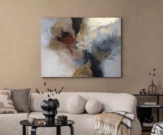 "Savage" Gray brown gold abstract art
