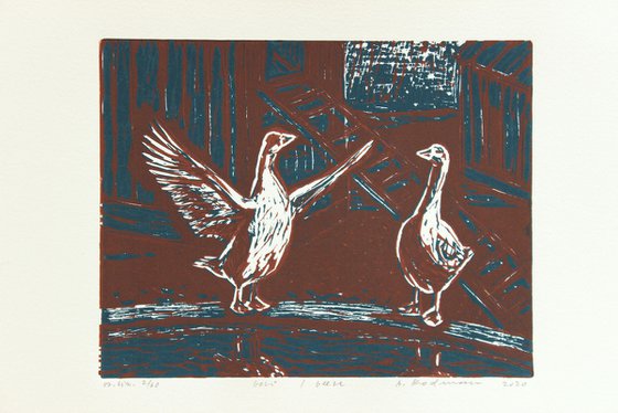 Gosi – Geese 2020, linocut on paper, 19,5 x 25 cm