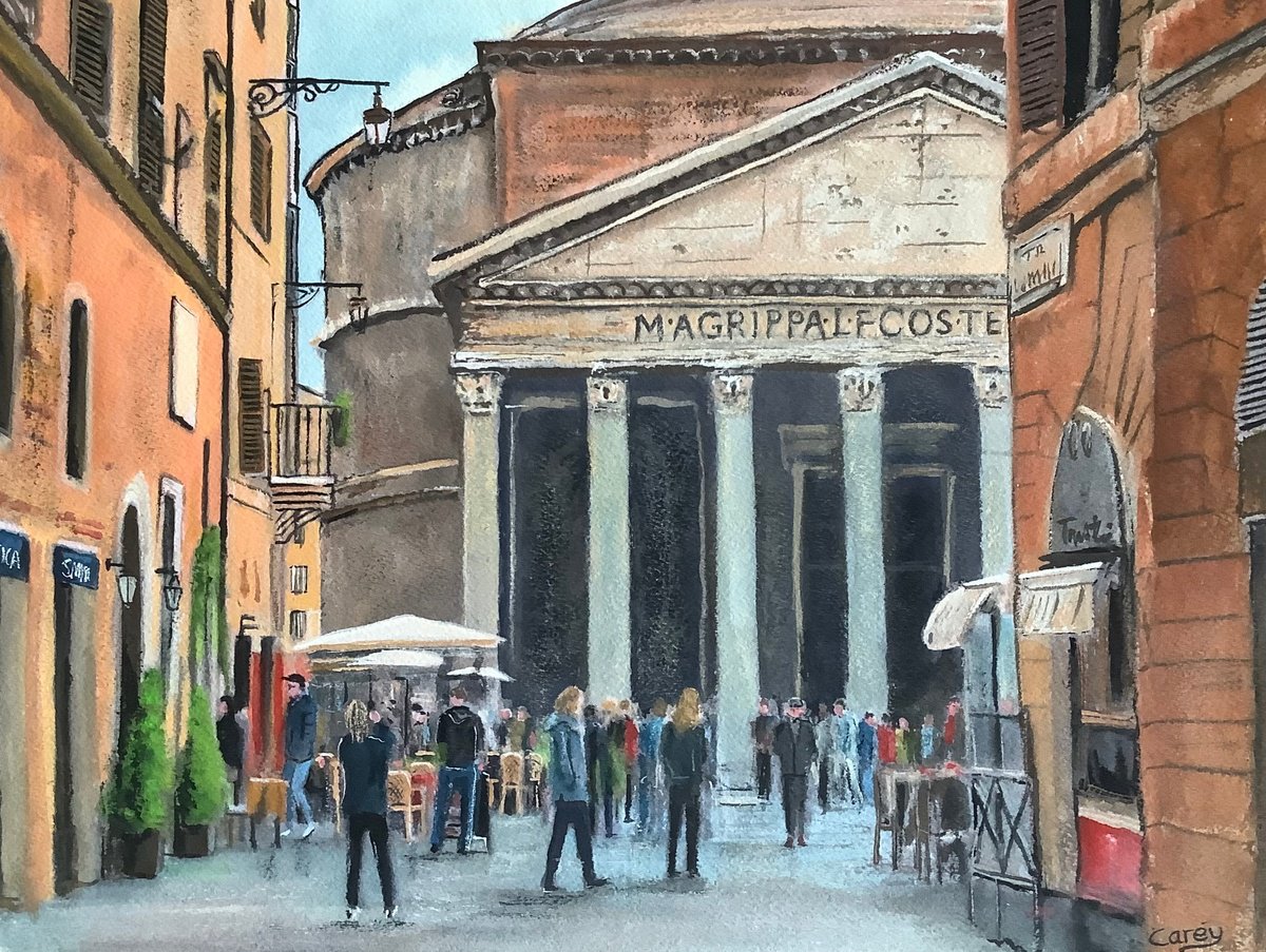 Photorealistic Cityscapes Watercolour By Darren Carey, 15 X 11, The Pantheon, Original Artwork