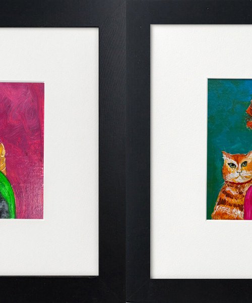 Two women portraits with cats by Teresa Tanner