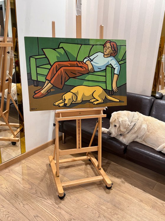 Woman and Dog After Work