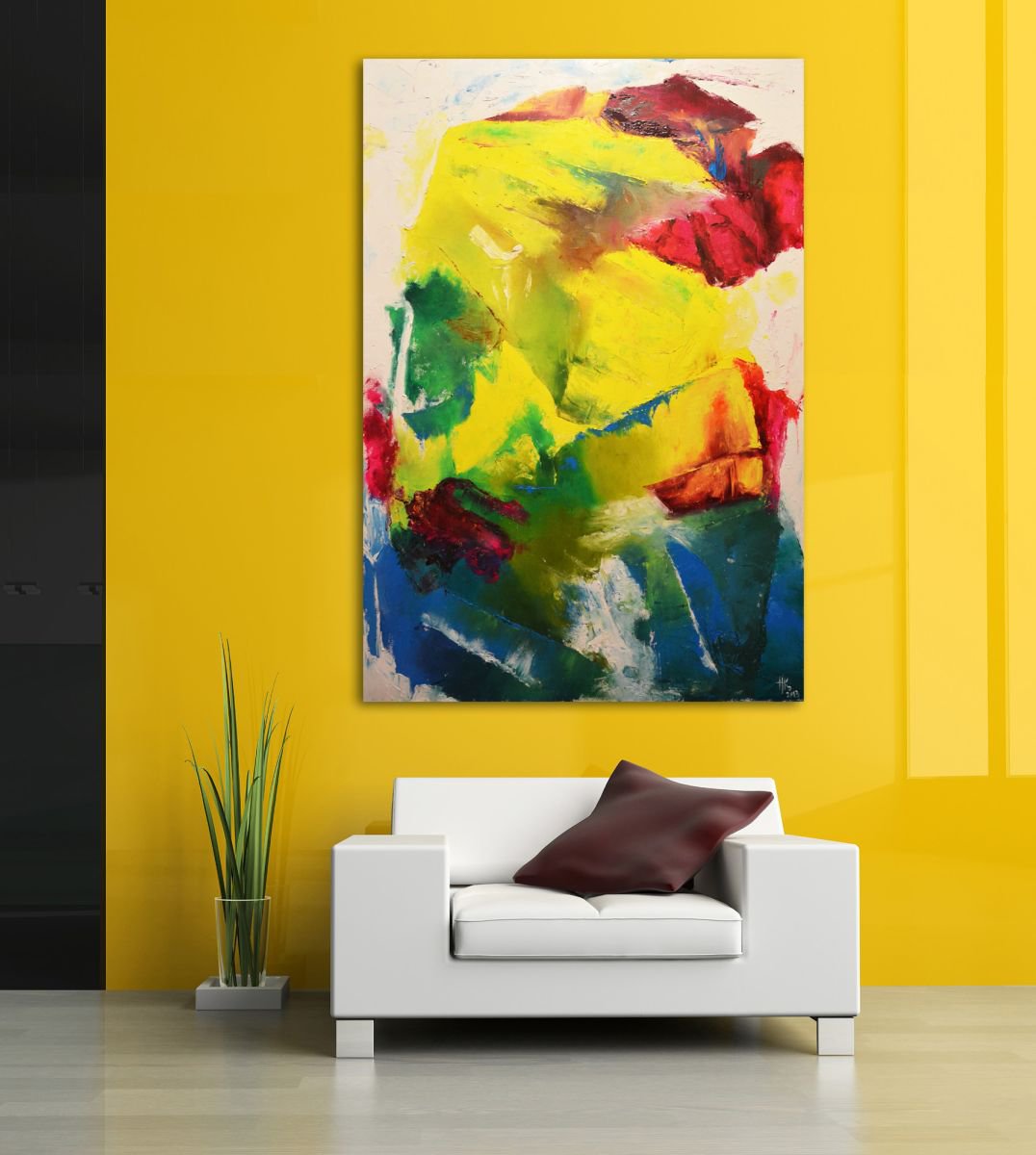 Expressive Abstract Oil Painting By Zhanna Kondratenko, 39 X 59", Garish, Original Artwork