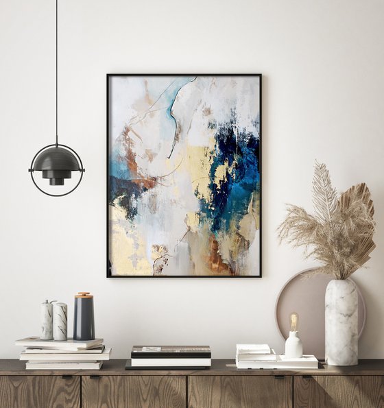 "Flow 4" Abstract acrylic blue gold art