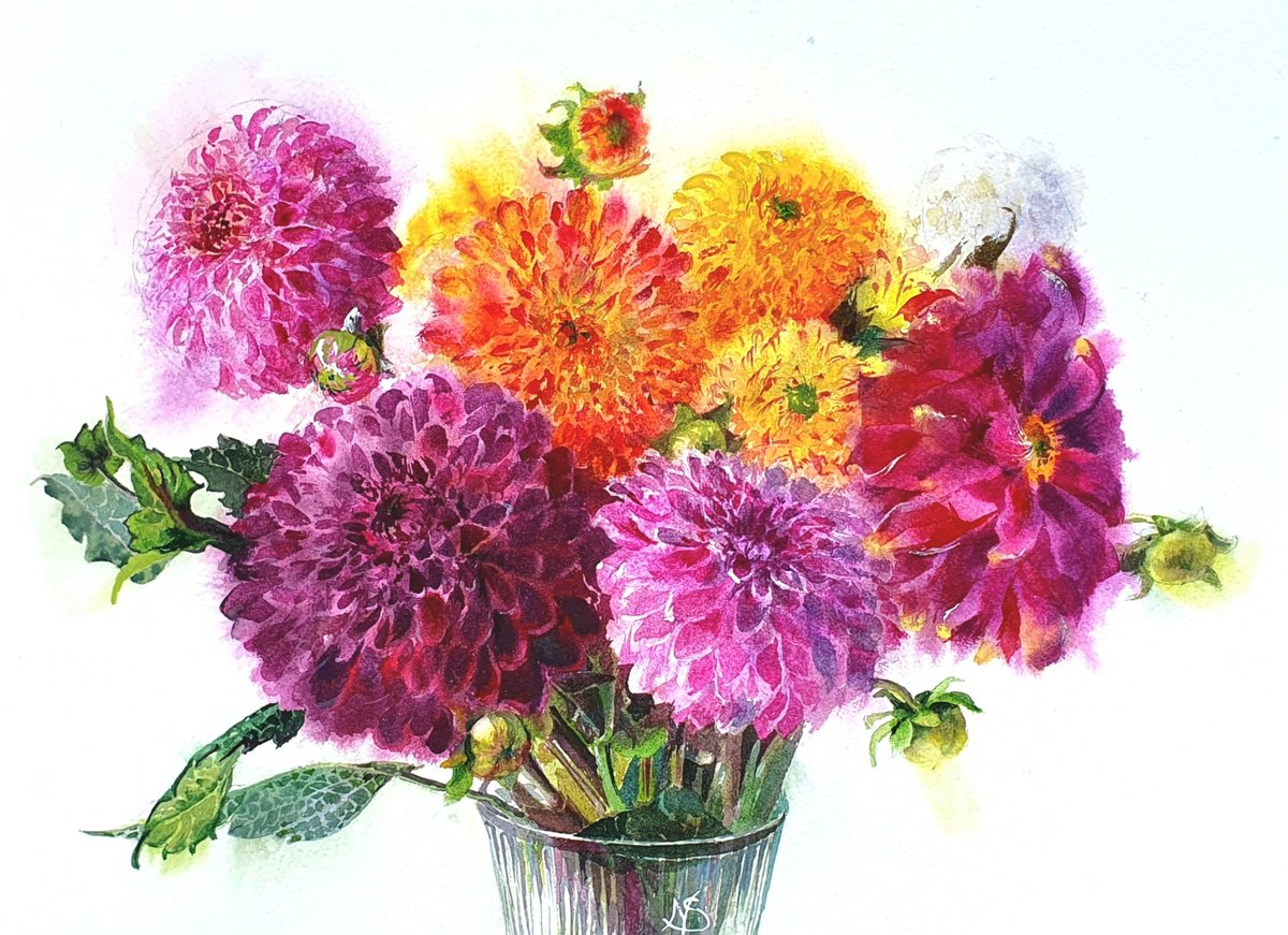 Photorealistic Botanical Watercolour By Sonata Art, 20 X 16", Autumn Hues, Original Artwork