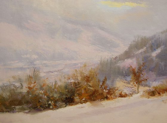 Snowy landscape painting  " Drop of Sun " (395l15)