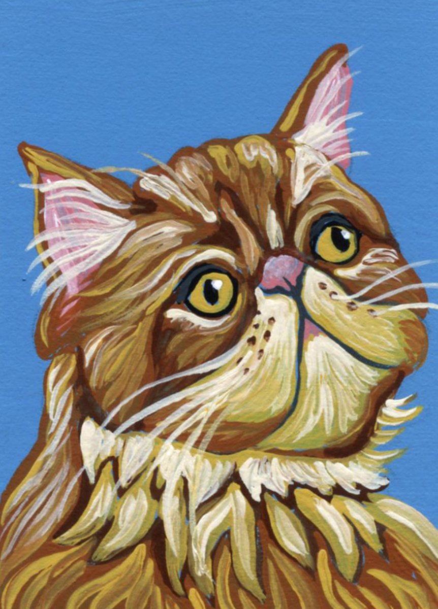 ACEO ATC Original Miniature Painting Persian Orange Tabby Cat Pet Feline Art-Carla Smale by carla smale