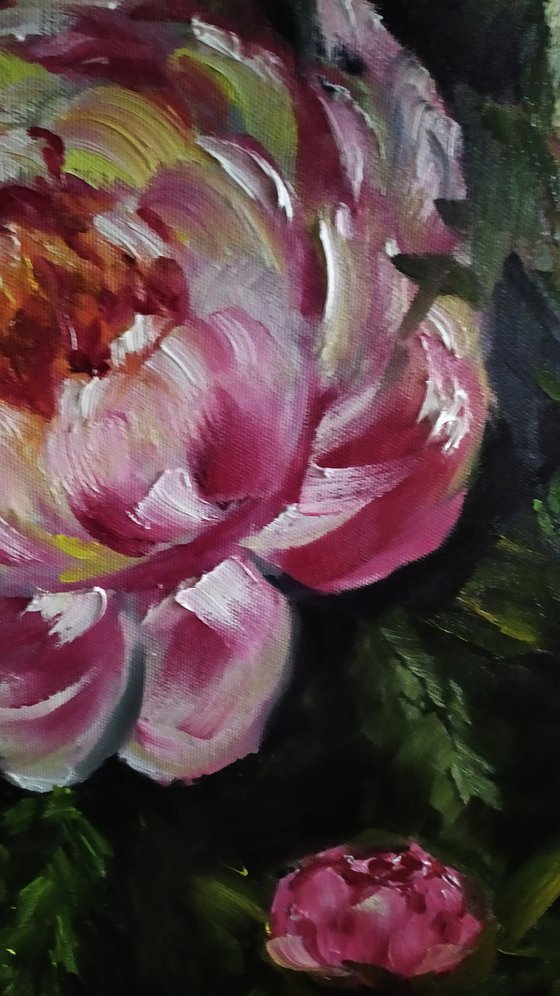 Love peonies, original flower oil painting, gift idea, bedroom art