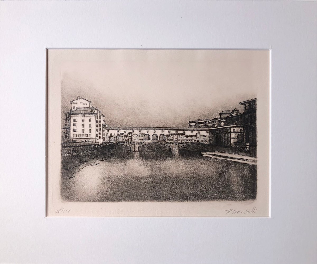 Graphic Etchings & Engravings , Florence, Ponte Vecchio By Revaz Tcheishvili, 12 X 10, Artwork For Sale On Artfinder