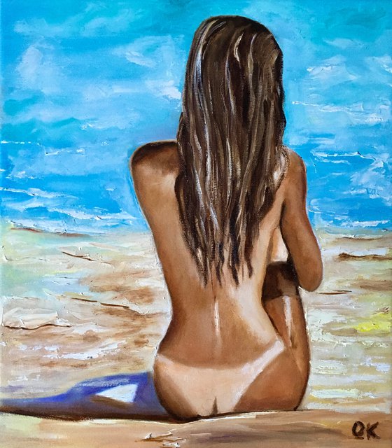 Good morning, sunshine. Oil on canvas. Nude, seaside, summer.
