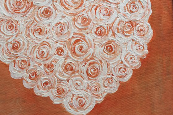 HEARTFUL OF ROSES - BE MY VALENTINE ! - ACRYLIC PAINTING ON UNSTRETCHED CANVAS AND FRAMED - READY TO HANG - GIFT