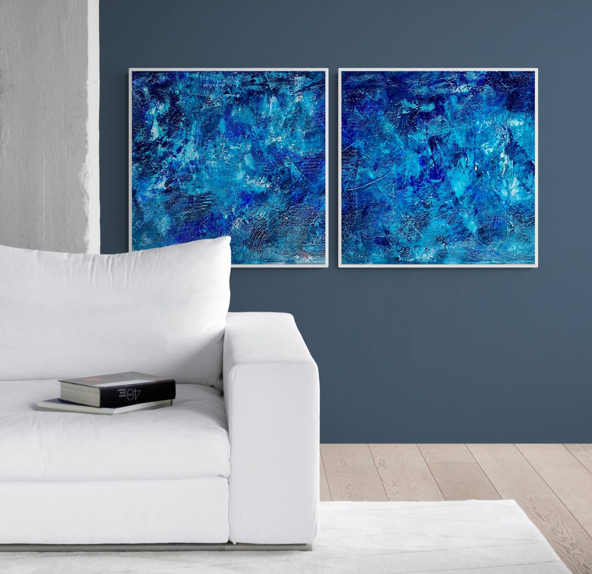 Abstract Acrylic Painting By Anita Kaufmann, 39 X 20, Beyond The Blue Sea 523, Original Artwork