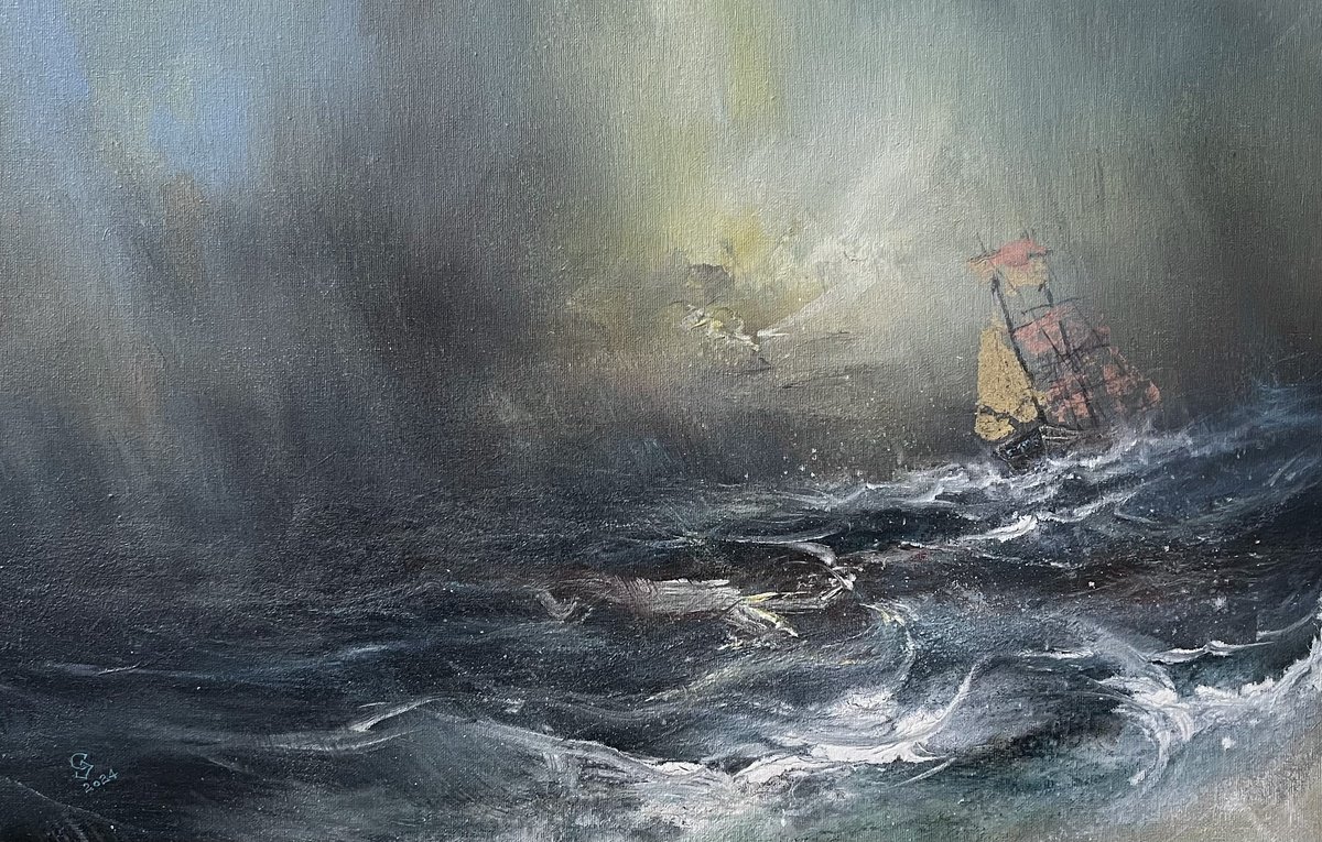 Abstract Landscape Oil Painting By Ivan Grozdanovski, 24 X 16, The Storms Of Life 4A, Original Artwork