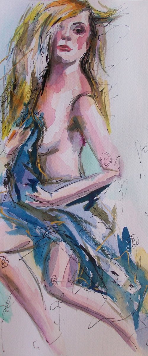 Symphony - Nude Woman Painting on Paper by Antigoni Tziora