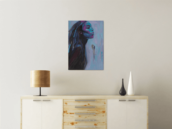 Contemporary woman of color wall art Black girl magic portrait on canvas