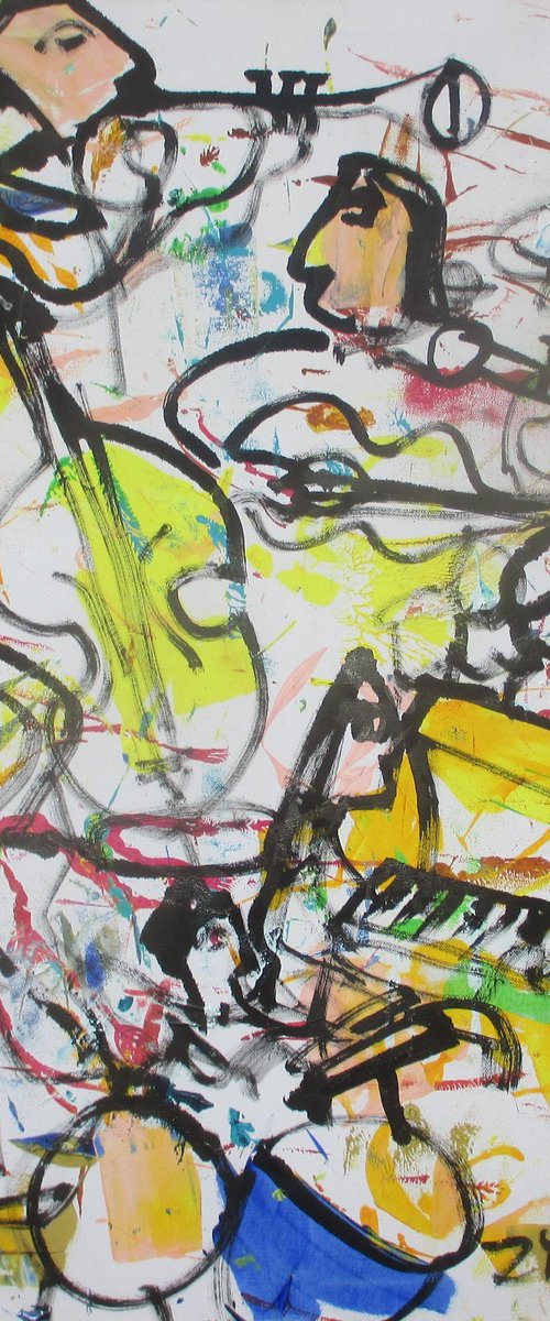 golden jazz expressive music - acrylicpainting 80x80cm 31,5  x 31,5 inch by Sonja Zeltner-Müller