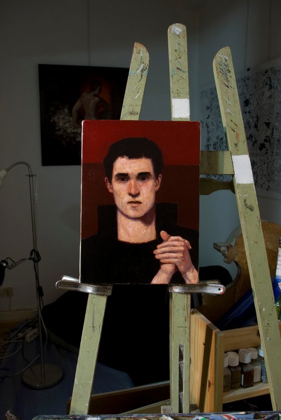 selfportrait on black and red