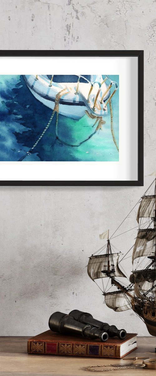 Light on Water, Moored Boat by Alena Post