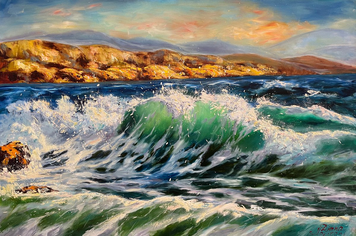 Impressionistic Landscape Oil Painting By Diana Malivani, 47 X 31, The Sea. Cyprus, Original Artwork