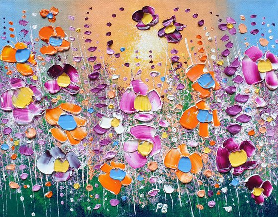 "Sunset Meadow Flowers in Love"