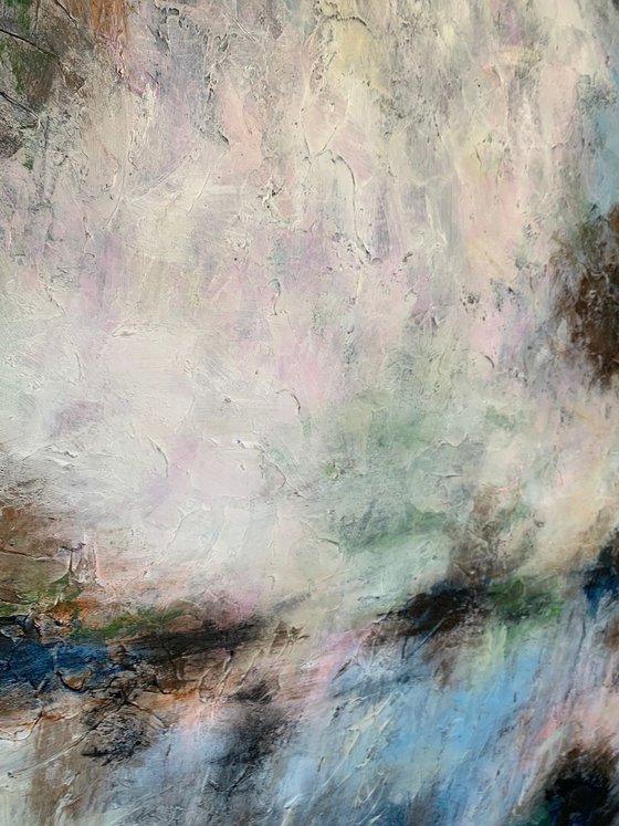 78''x53''(200x135cm), Magnificent Earth 14, blue, pink, cream, green black, texture, land earth colors canvas art  - xxxl art - abstract art painting- extra large art