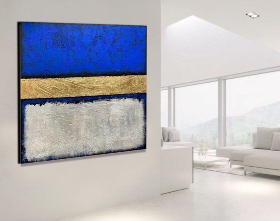 Out of the Blue - XL LARGE,  TEXTURED, GOLD LEAF ABSTRACT ART – EXPRESSIONS OF ENERGY AND LIGHT. READY TO HANG!