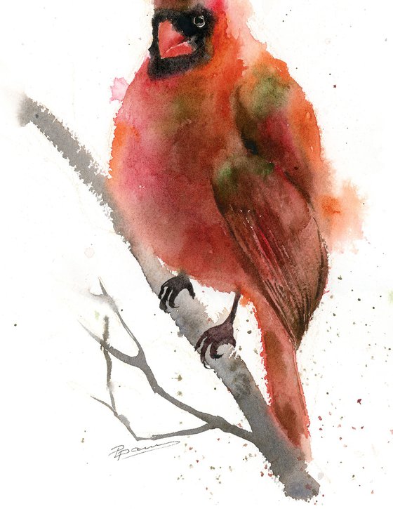 Fat Cardinal - Original Watercolor