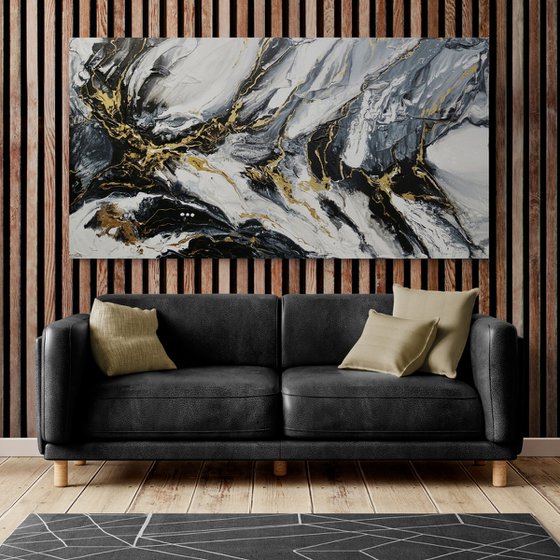 Golden Glamour 190cm x 100cm Textured Abstract Art