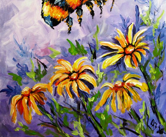 Bee with yellow floral