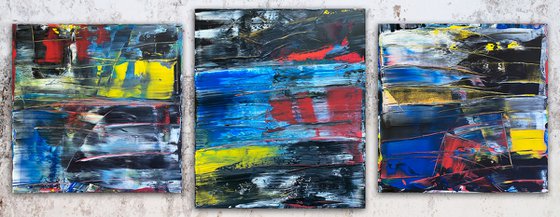 "An Orgy Of Pain" - Save As A Series - Original Xt Large PMS Abstract Acrylic Painting Triptych on Artist-Stretched Canvas - 108" x 42"