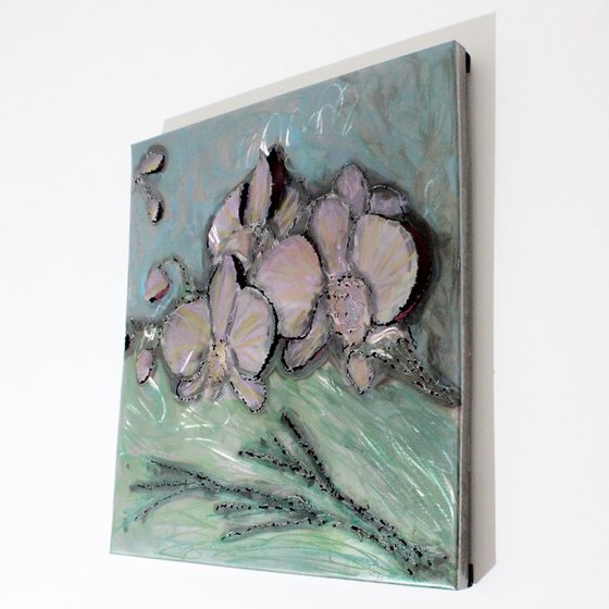 Orchid painting Wall Sculpture steel painting and inks