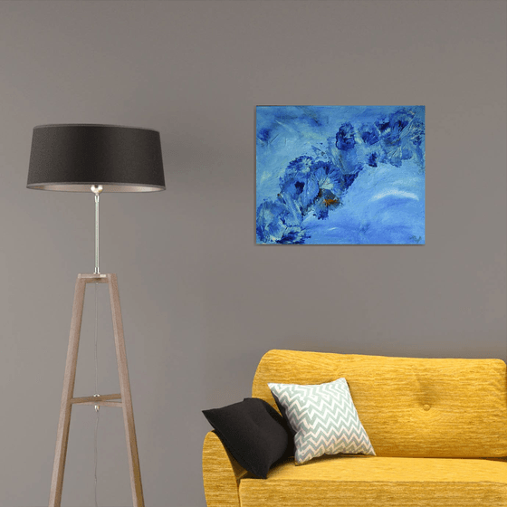 Life and Happiness ABSTRACT PAINTING READY TO HANG LYRIC EXPRESSIONISTIC BLUE COLORS CONTEMPORARY