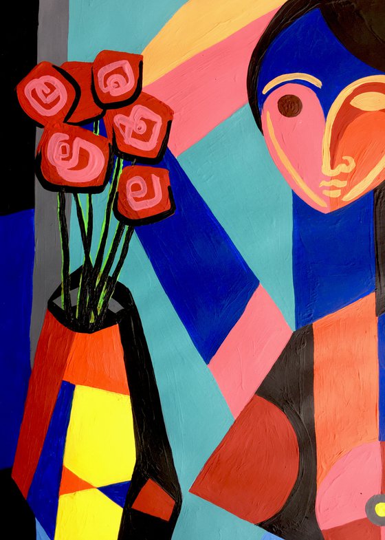 Woman with Red Roses