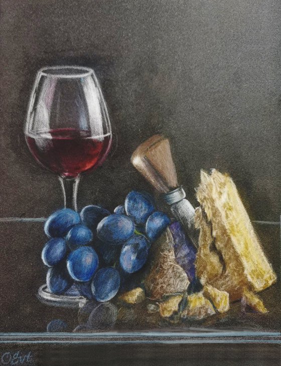 Wine and cheese. Ideally. 18x24 cm. Vino e formaggio. Perfetto