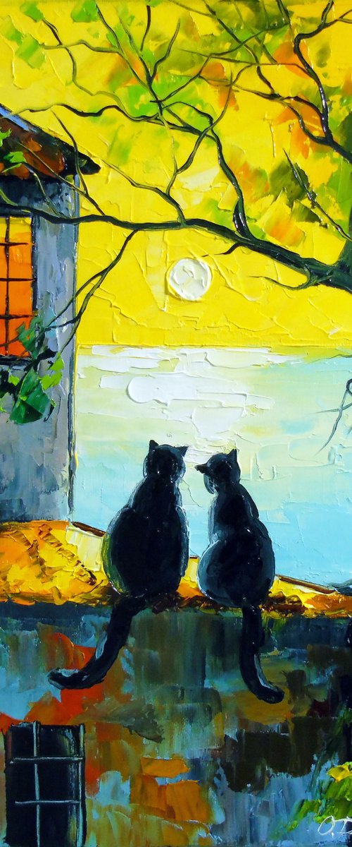 Cats Watching the Sunset Together by Olha Darchuk